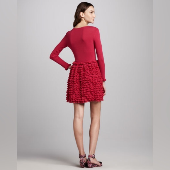 RED Valentino Long-Sleeve Ruffle-Skirt Dress, Fuchsia - Picture 2 of 15